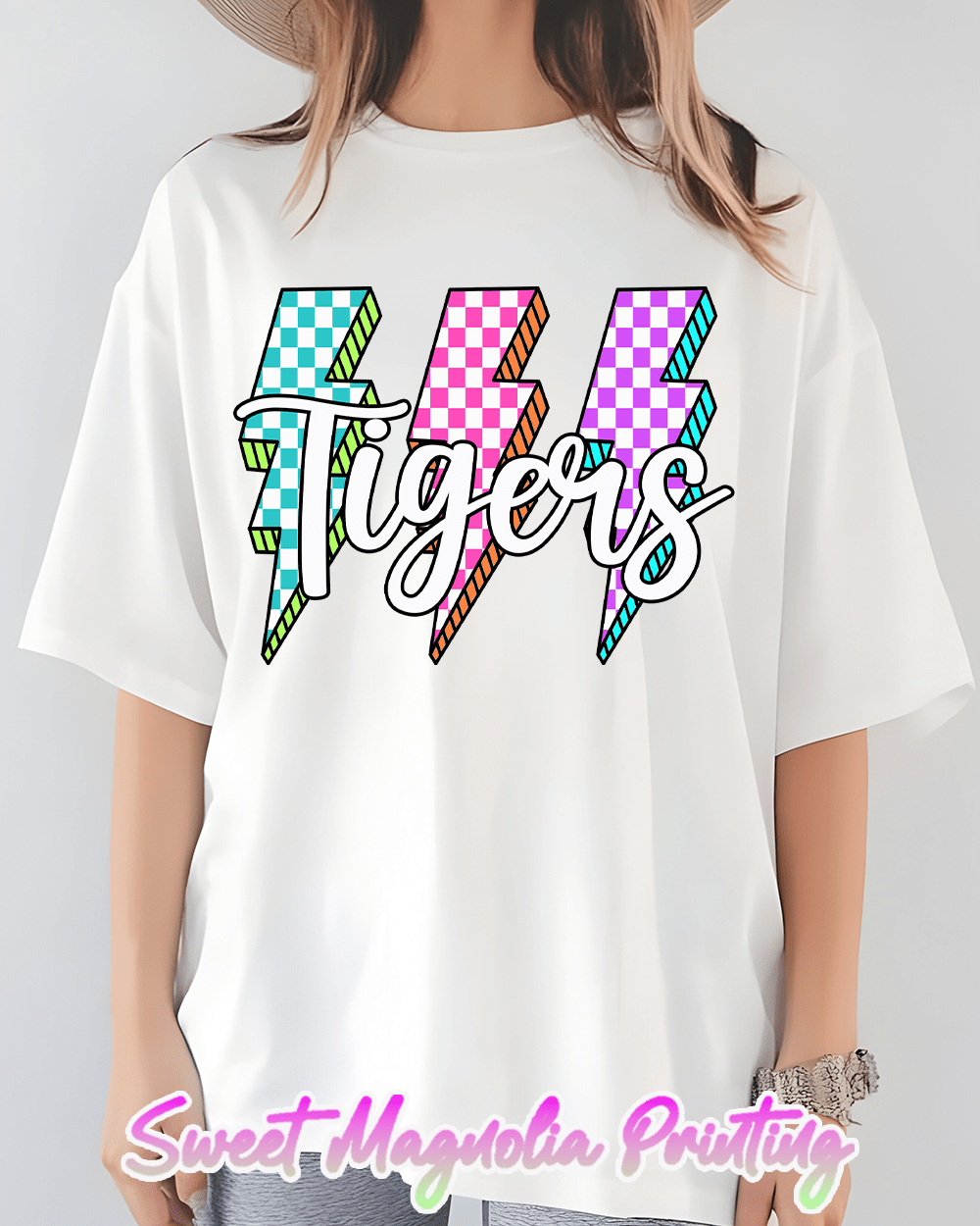 Tigers Checkerboard Lightning Bolts - Sweet Magnolia Printing