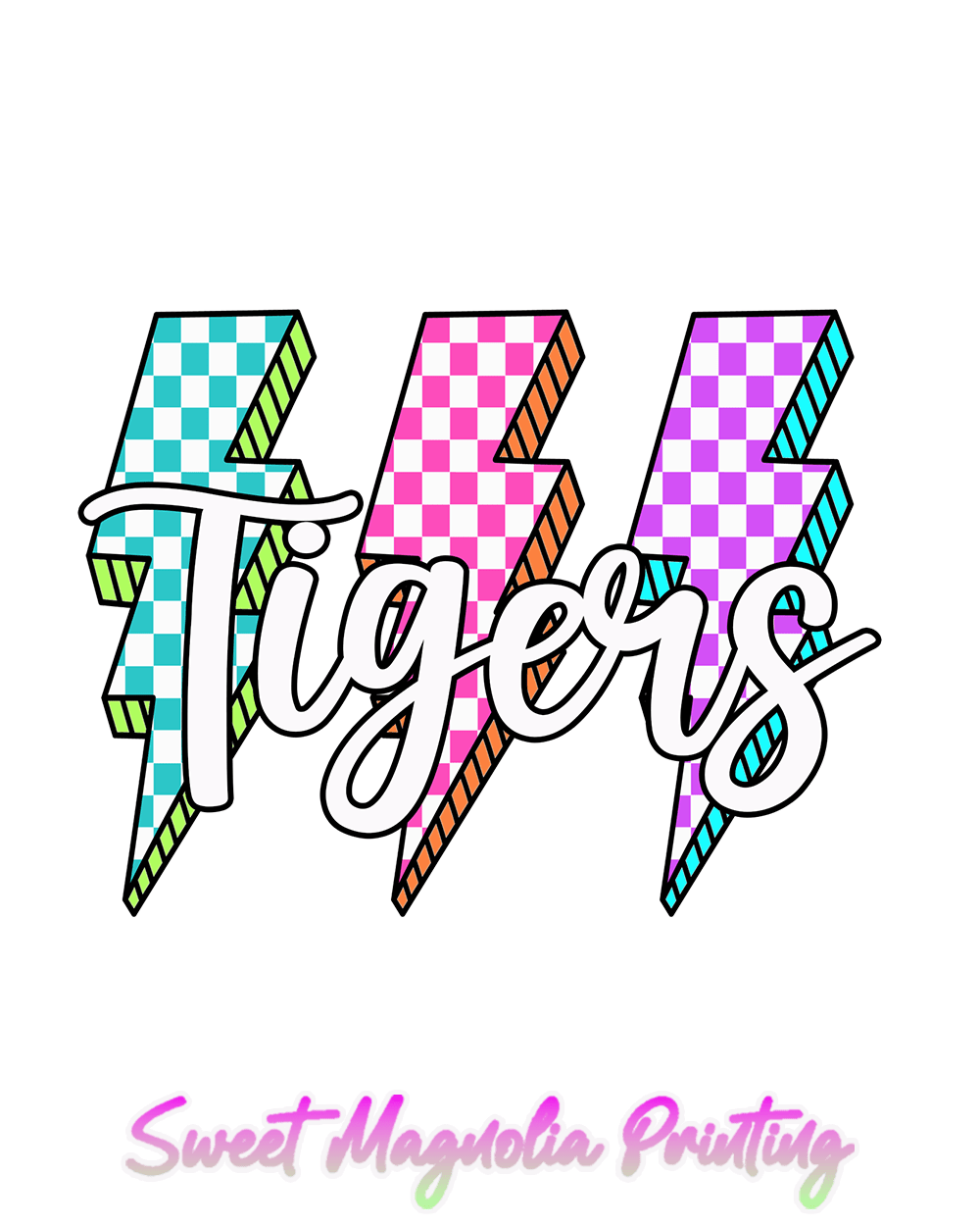 Tigers Checkerboard Lightning Bolts - Sweet Magnolia Printing