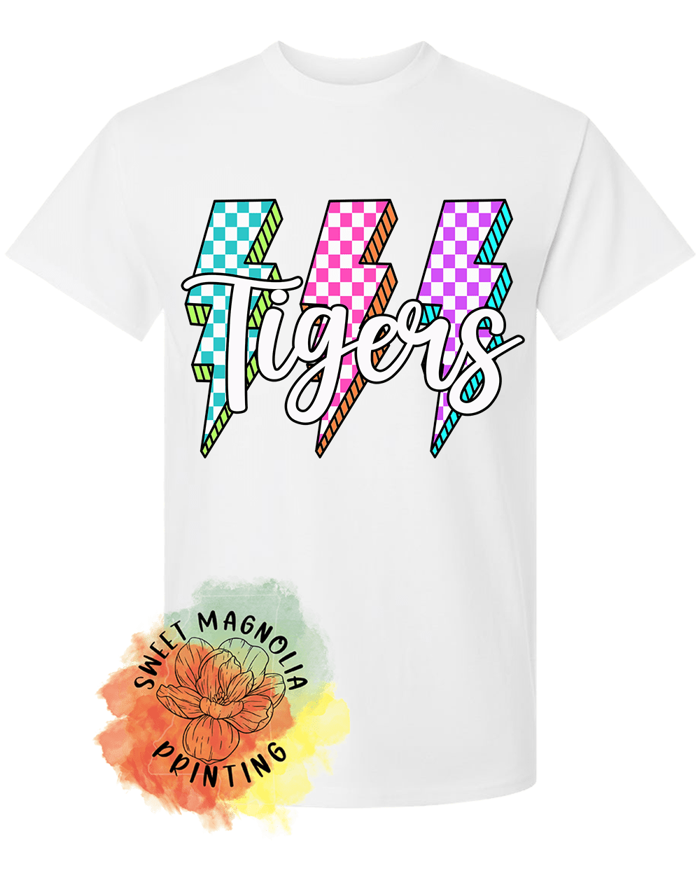 Tigers Checkerboard Lightning Bolts - Sweet Magnolia Printing