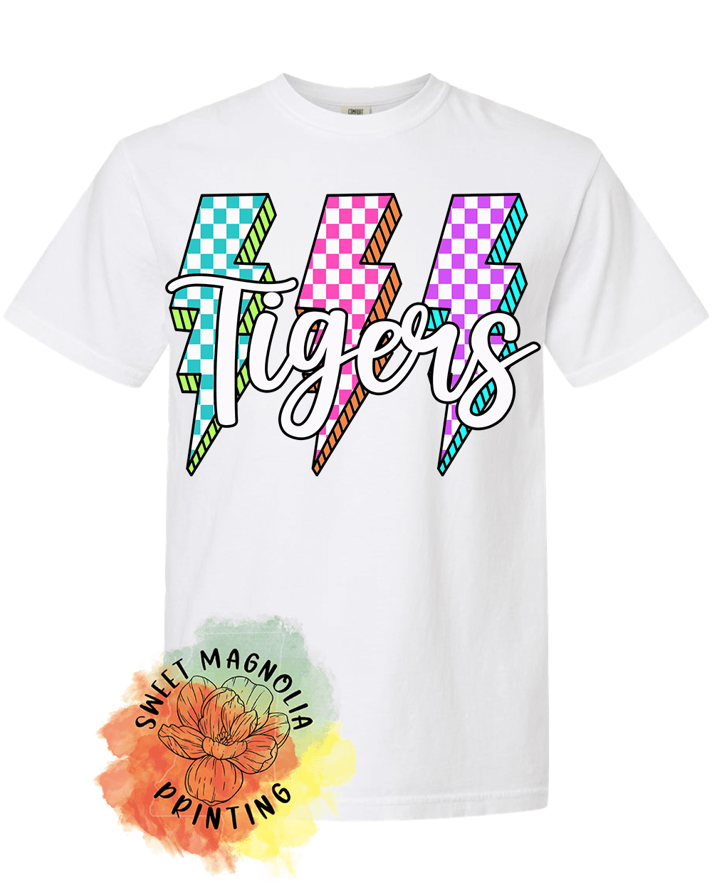 Tigers Checkerboard Lightning Bolts - Sweet Magnolia Printing