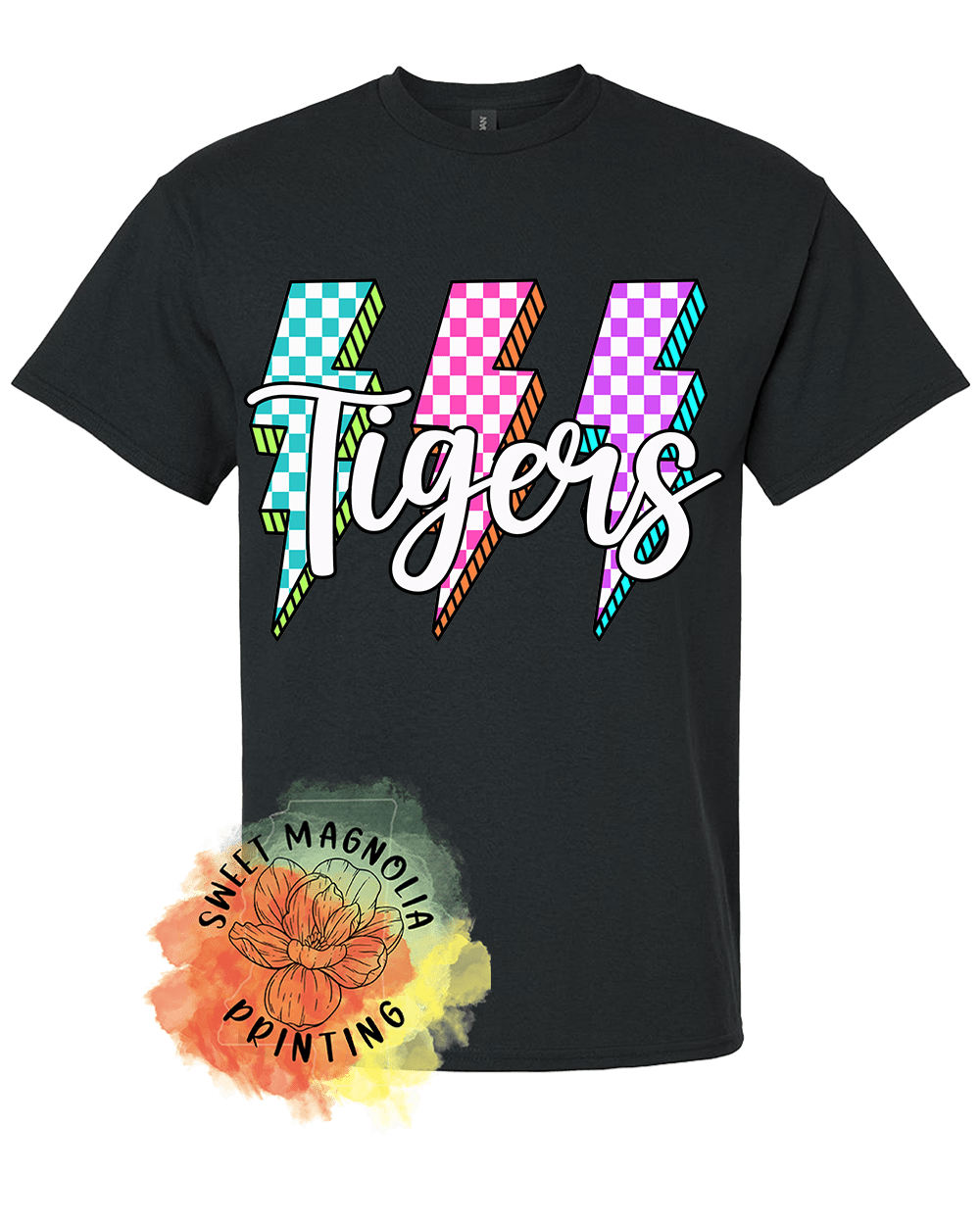 Tigers Checkerboard Lightning Bolts - Sweet Magnolia Printing