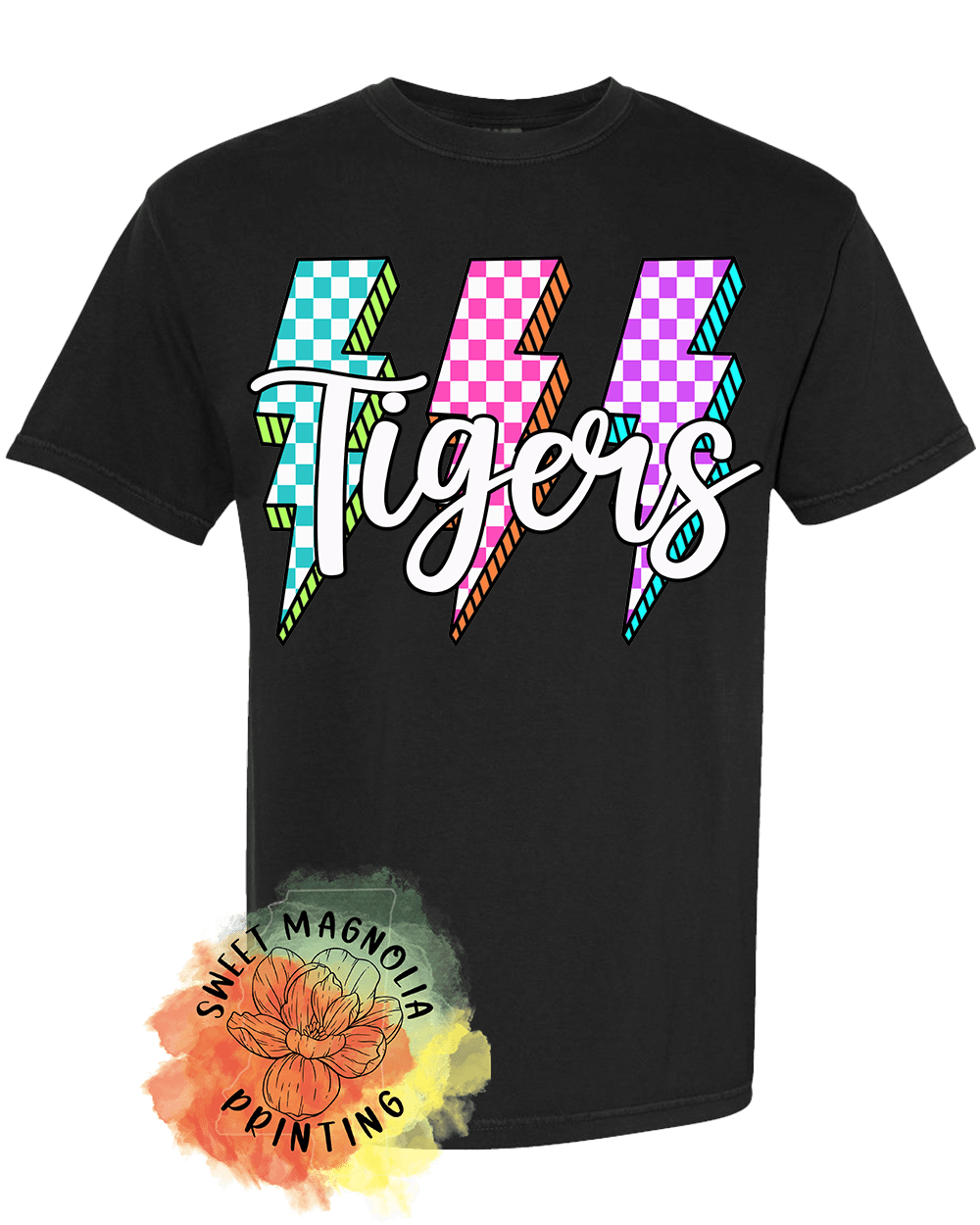 Tigers Checkerboard Lightning Bolts - Sweet Magnolia Printing