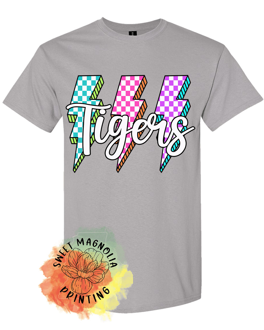 Tigers Checkerboard Lightning Bolts - Sweet Magnolia Printing
