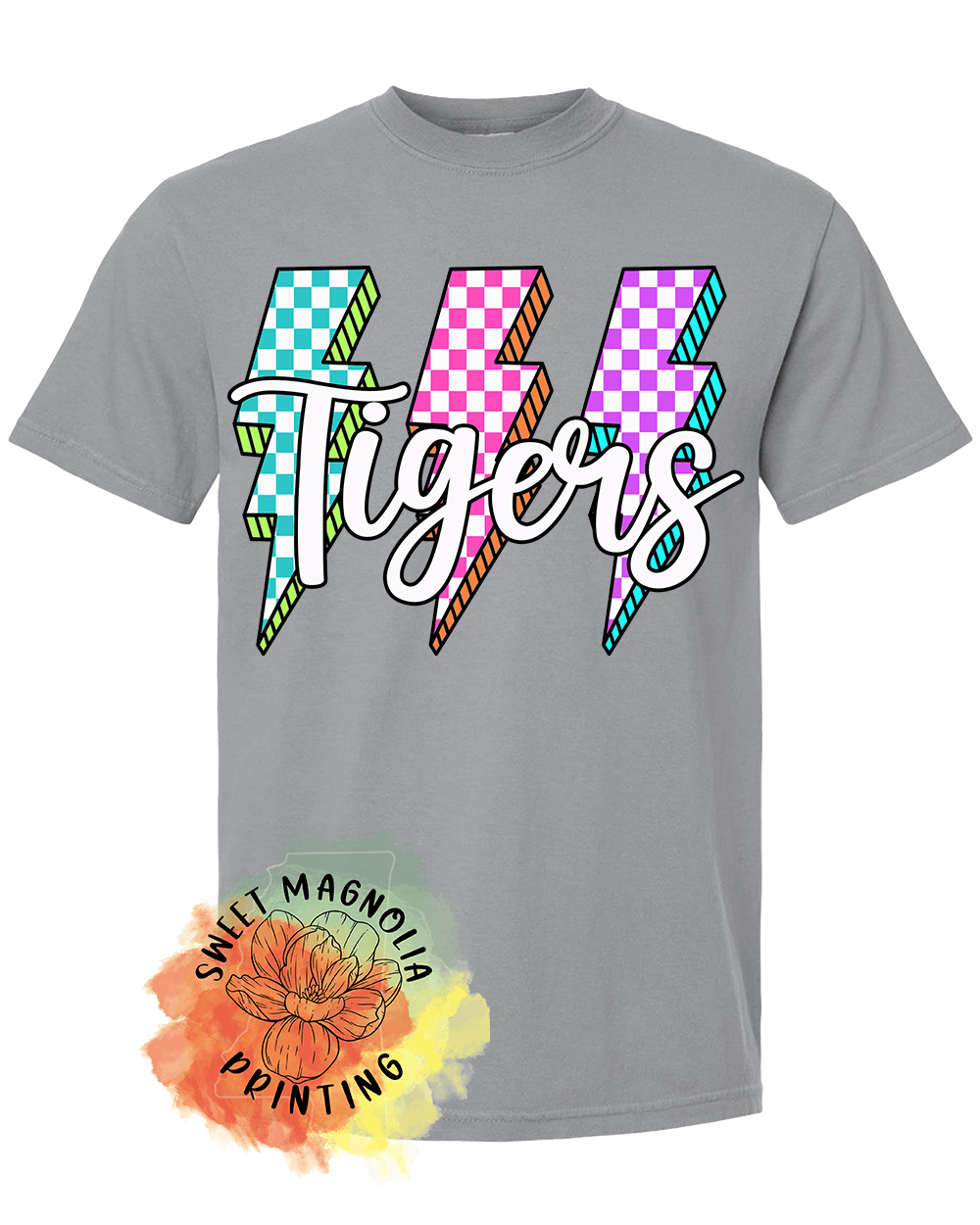Tigers Checkerboard Lightning Bolts - Sweet Magnolia Printing
