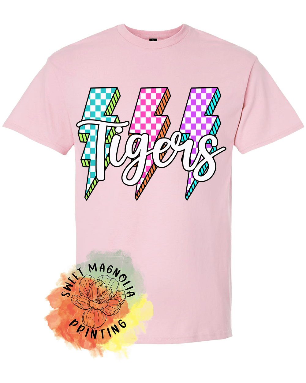 Tigers Checkerboard Lightning Bolts - Sweet Magnolia Printing