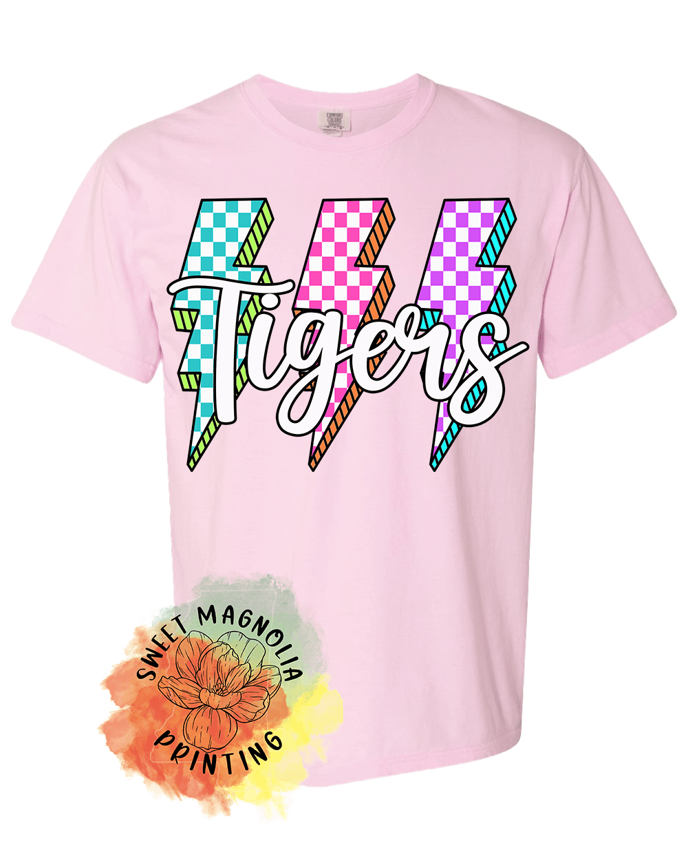 Tigers Checkerboard Lightning Bolts - Sweet Magnolia Printing