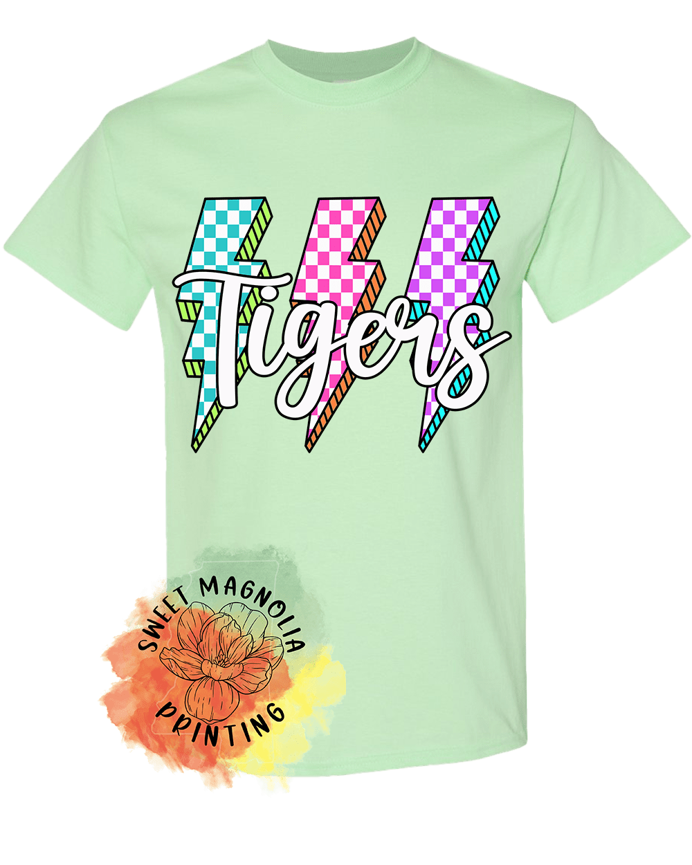 Tigers Checkerboard Lightning Bolts - Sweet Magnolia Printing