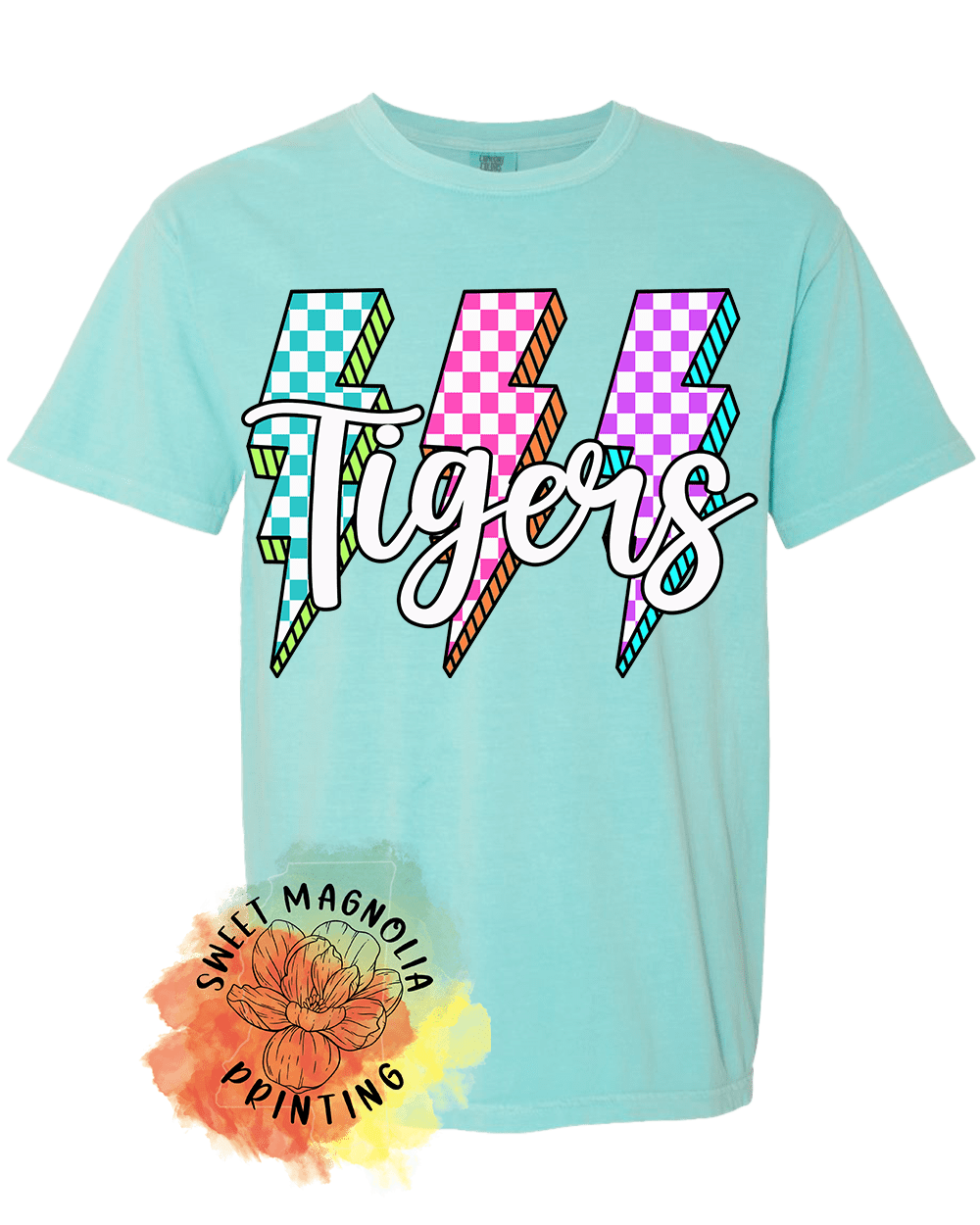 Tigers Checkerboard Lightning Bolts - Sweet Magnolia Printing