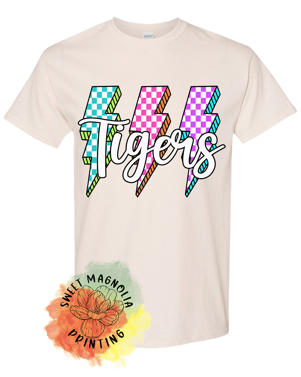 Tigers Checkerboard Lightning Bolts - Sweet Magnolia Printing