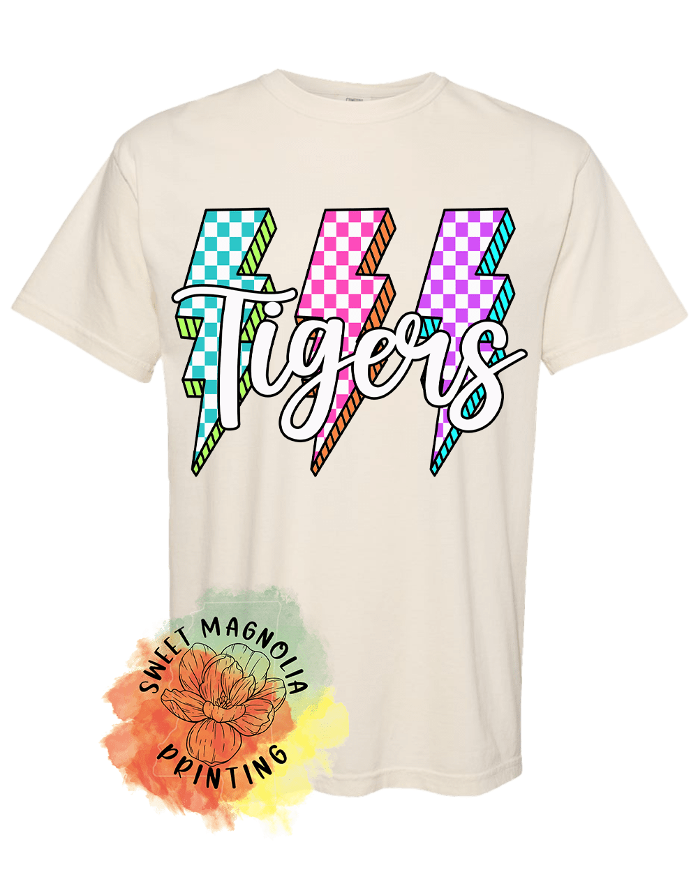 Tigers Checkerboard Lightning Bolts - Sweet Magnolia Printing