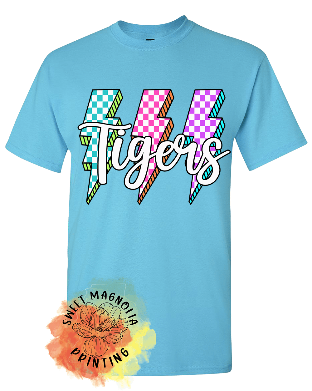 Tigers Checkerboard Lightning Bolts - Sweet Magnolia Printing