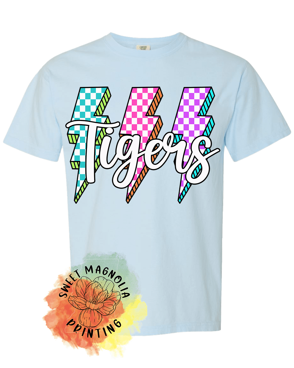 Tigers Checkerboard Lightning Bolts - Sweet Magnolia Printing